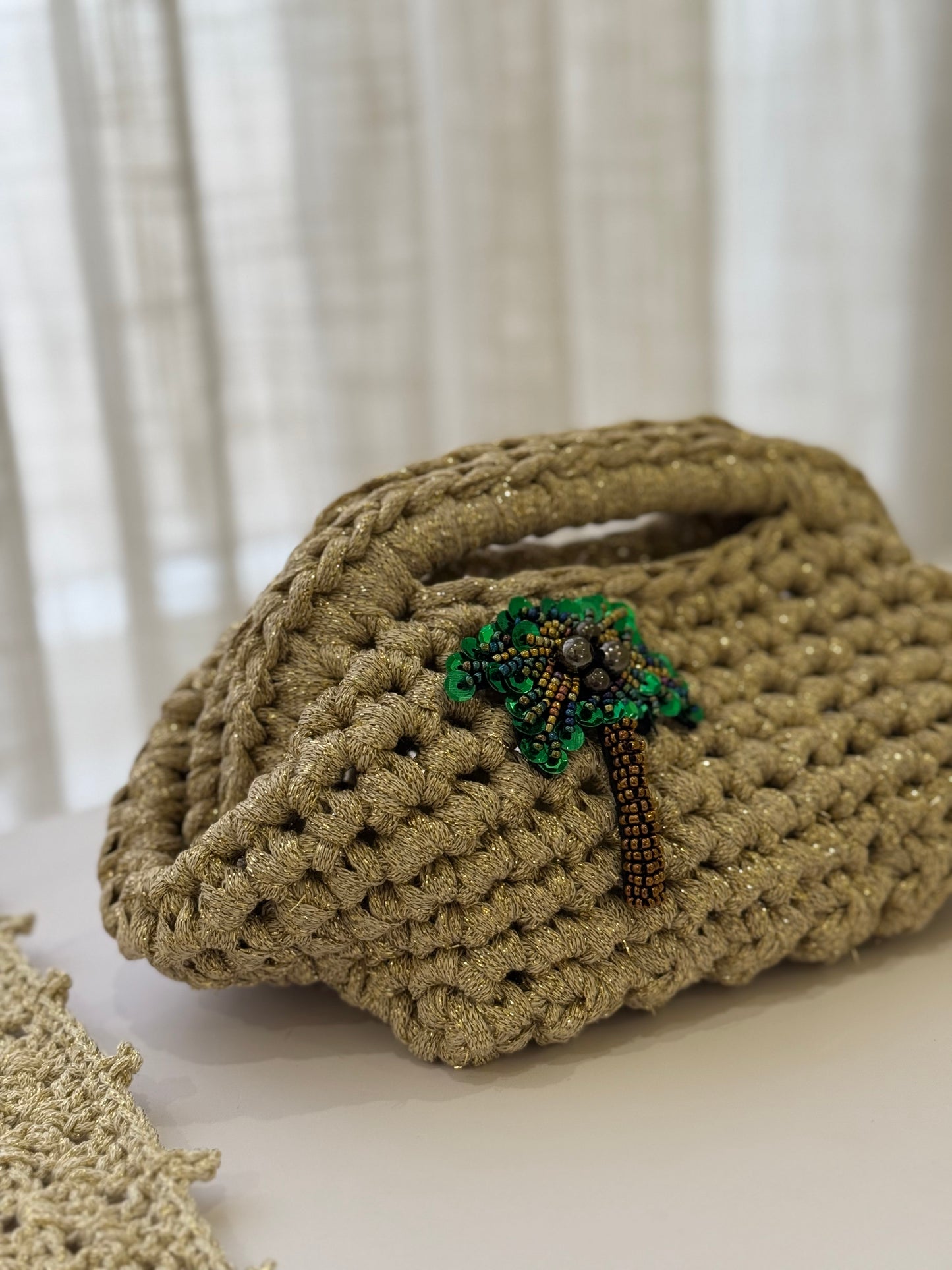 🌴Golden Crochet Bag with Palm Charm