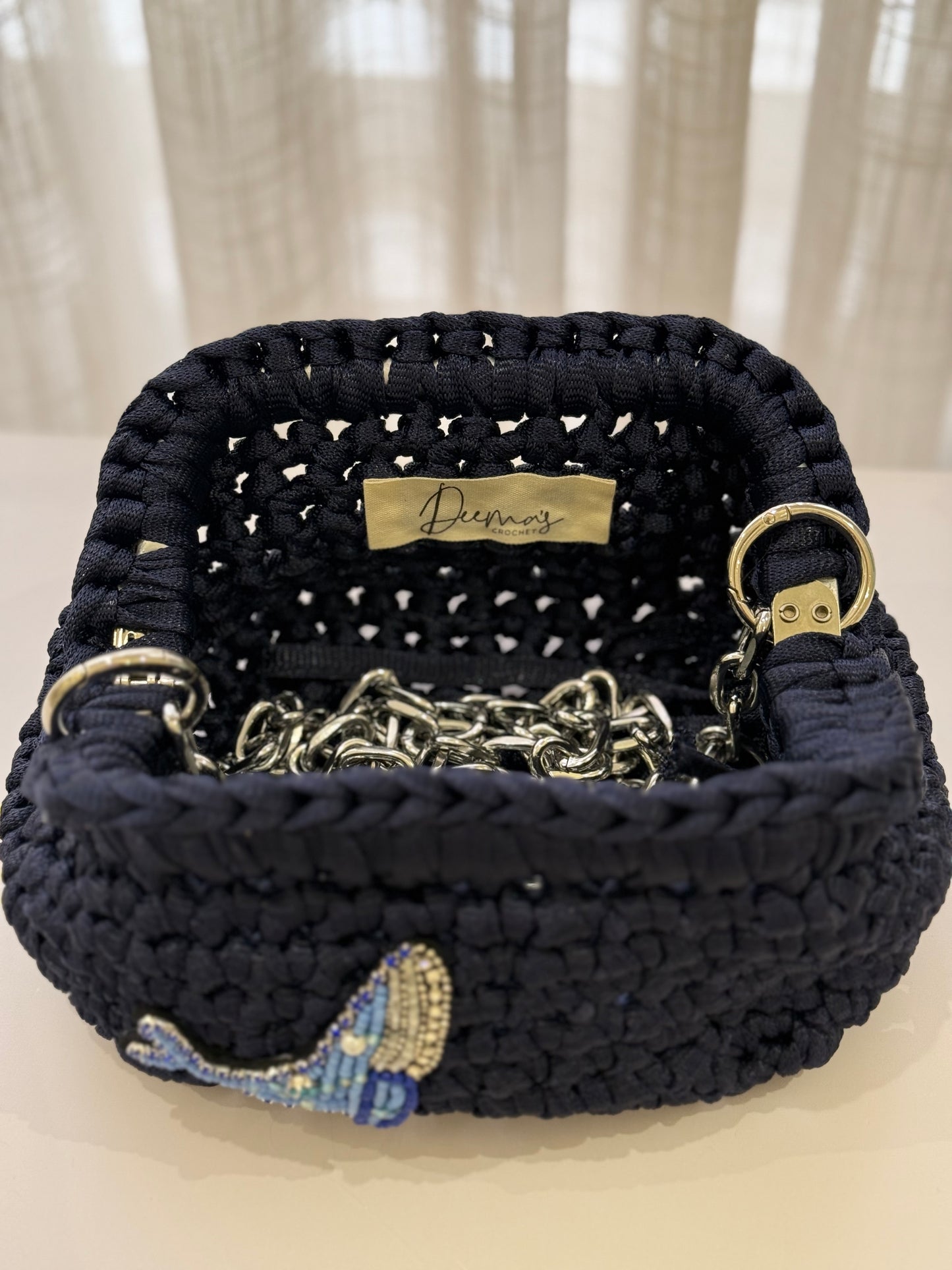 🐋Crochet Bag – Navy Blue with Whale Charm