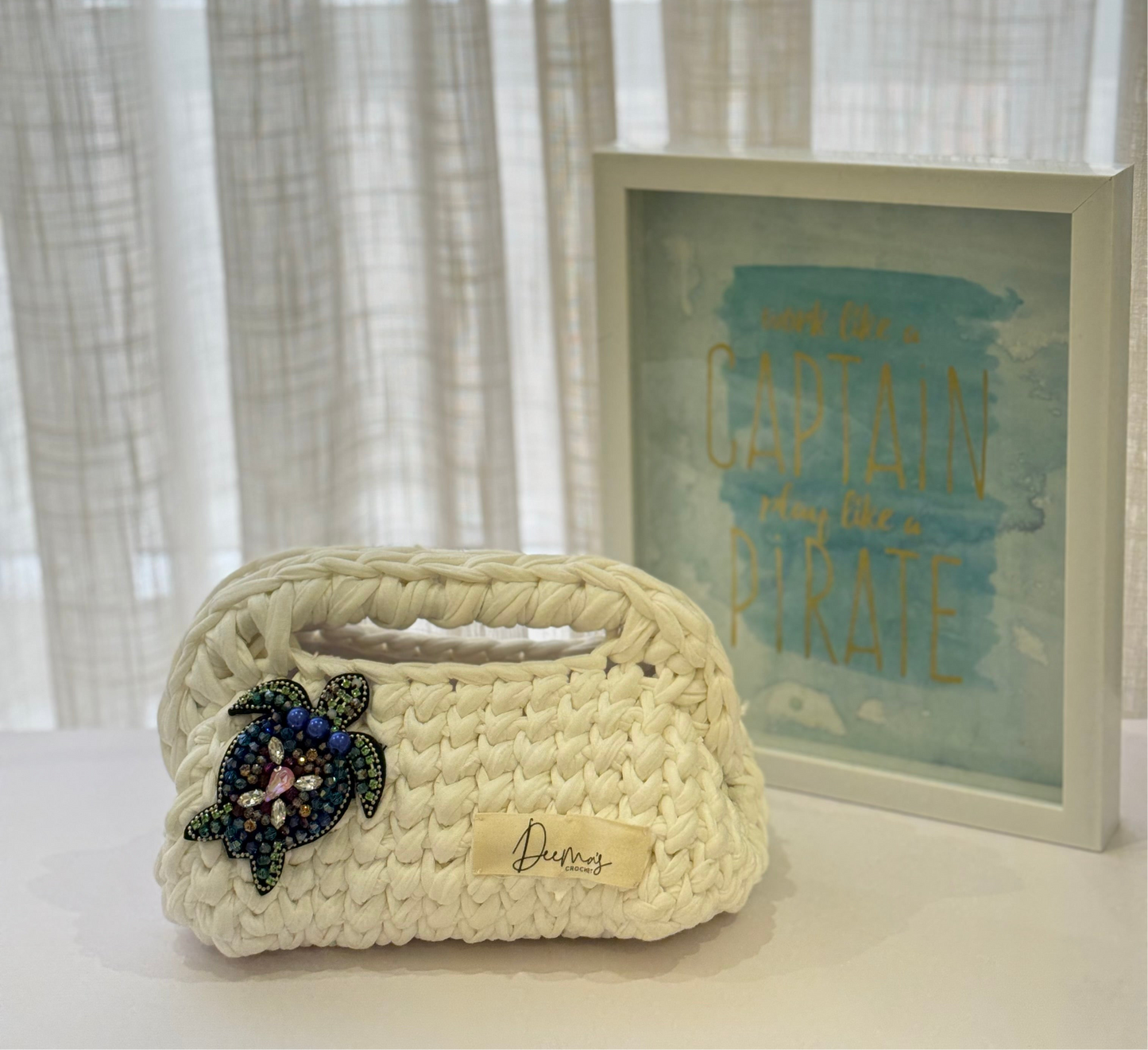🐢Sea Turtle Crochet Bag – Ivory White