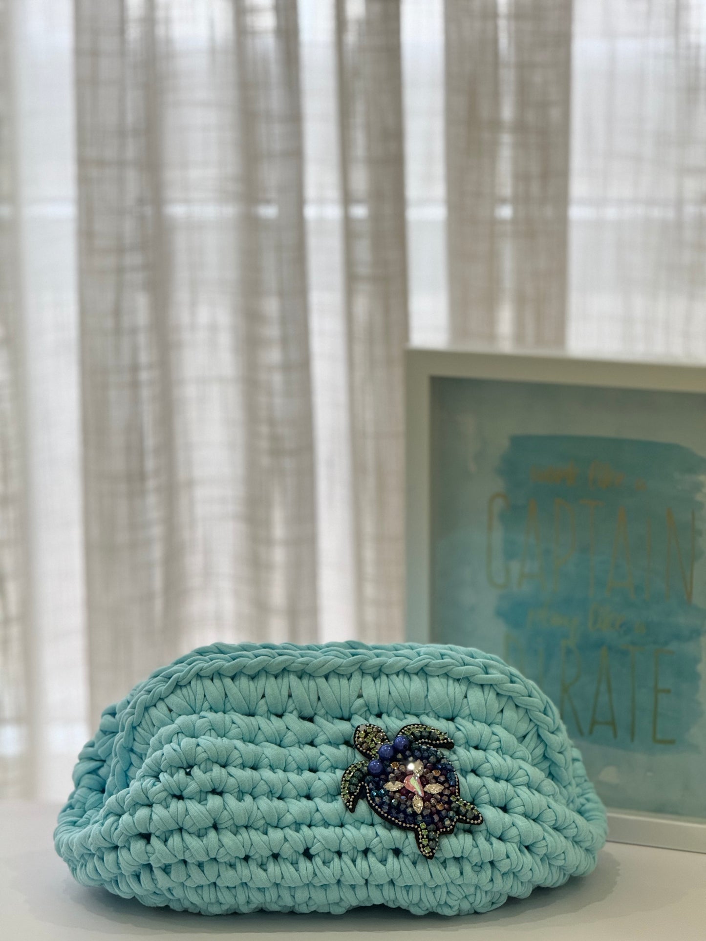 🐢Crochet bag - sky blue with turtle accessory