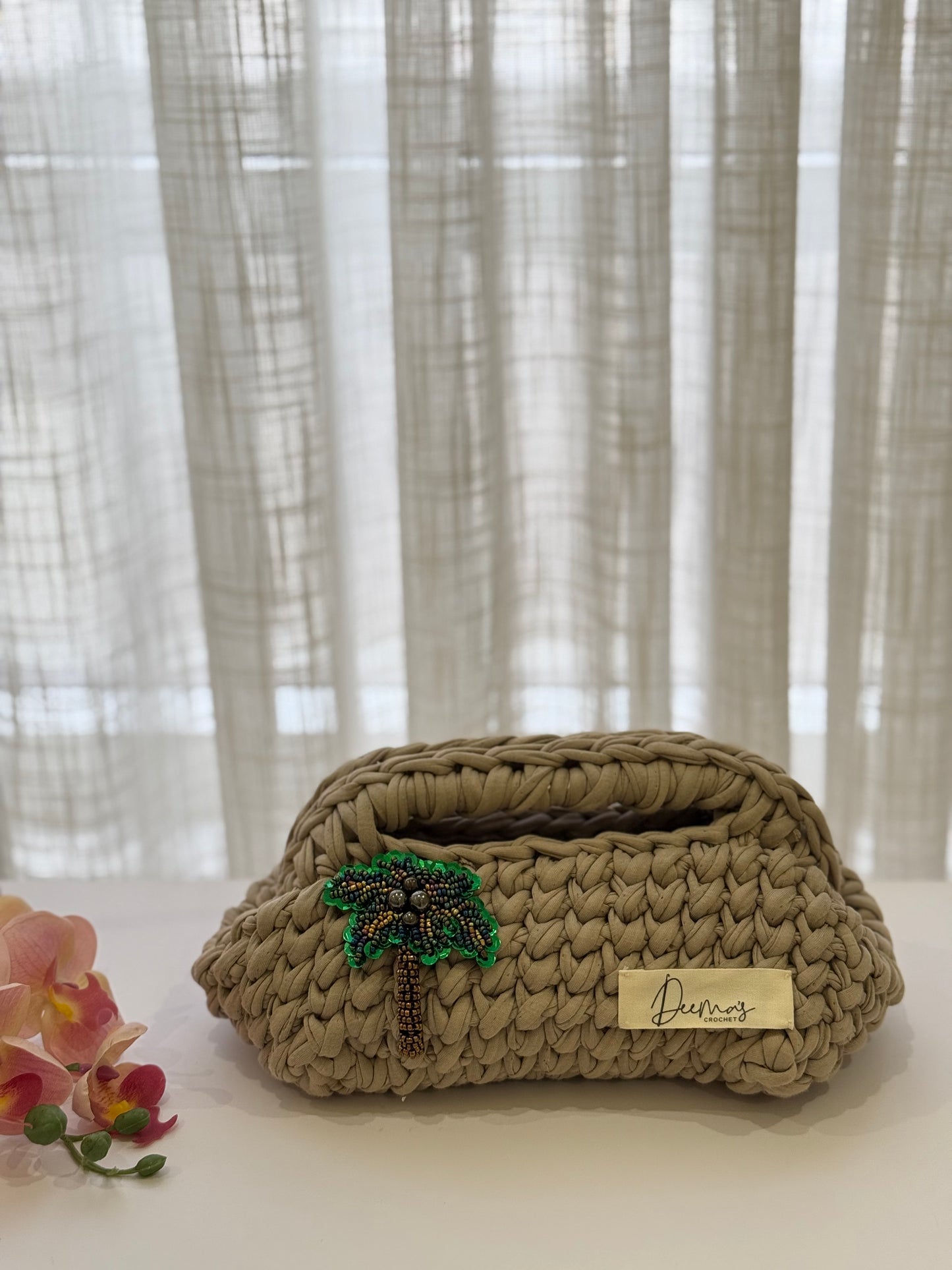 🌴Crochet Bag – Beige with Palm Tree Charm