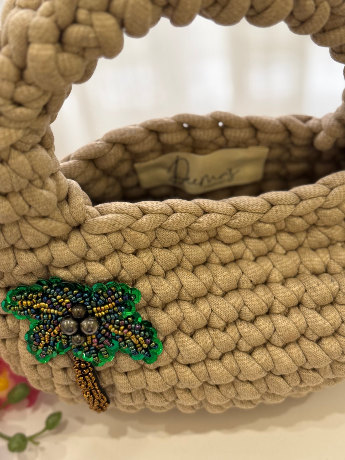 🌴 Palm Crochet Bag – Light Beige