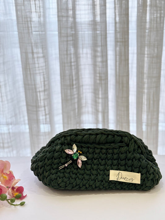 Green Crochet Bag with Butterfly Charm