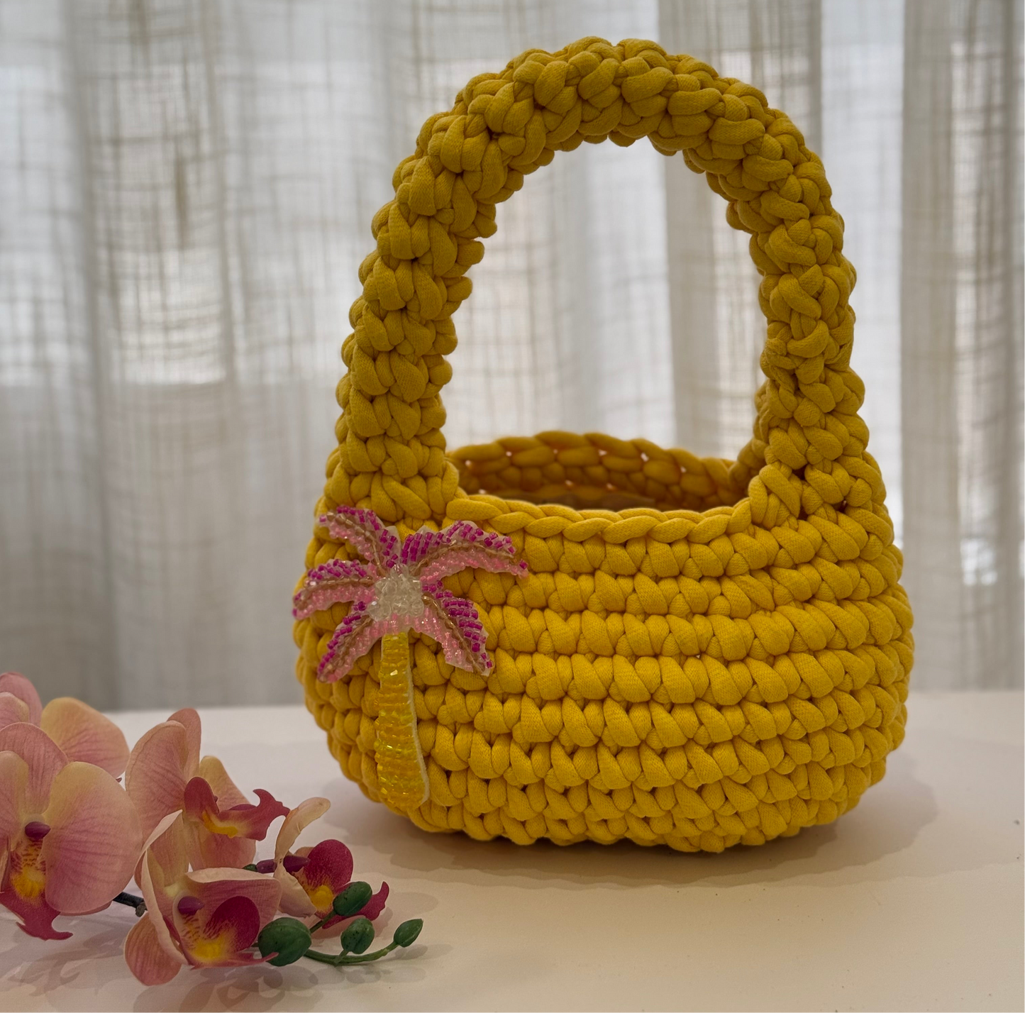 🌴 Palm Crochet Bag – Yellow