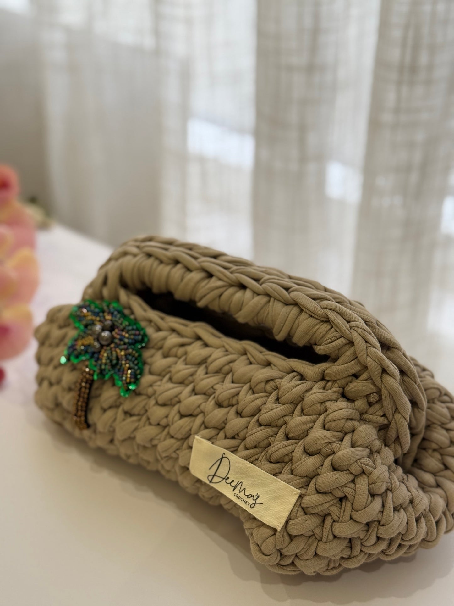 🌴Crochet Bag – Beige with Palm Tree Charm