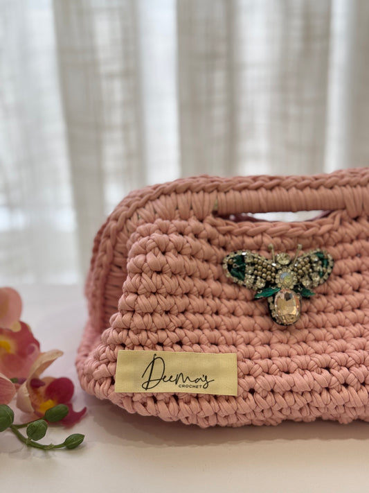 🦋Pink Crochet Bag with Butterfly Charm