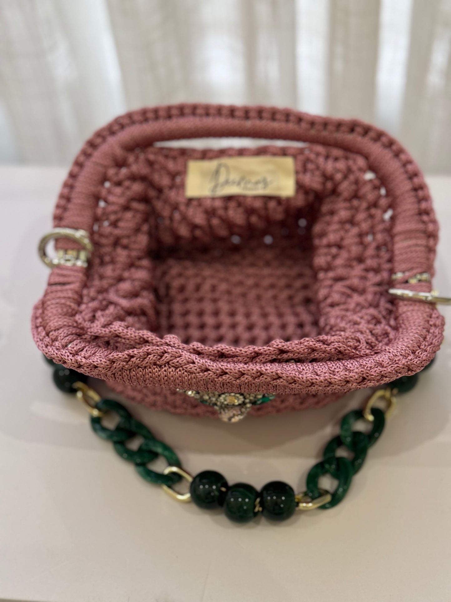 Emerald Dragonfly Crochet Bag – Pink