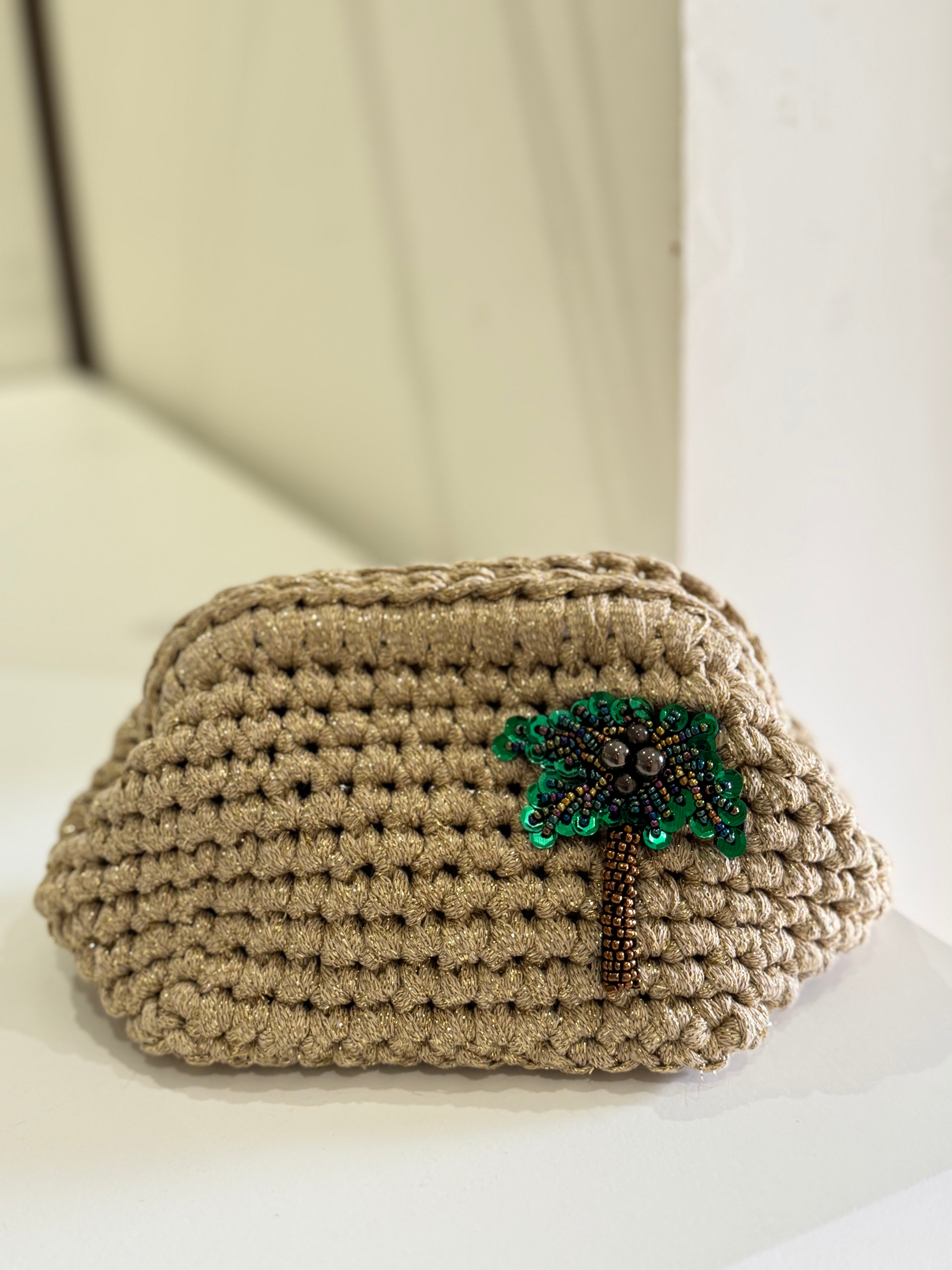 Palm Tree Threads Crochet bag with golden threads and a palm tree – Deema Crochet