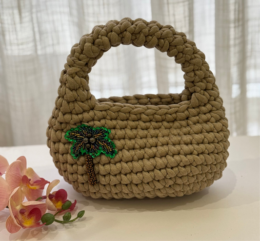 🌴 Palm Crochet Bag – Light Beige
