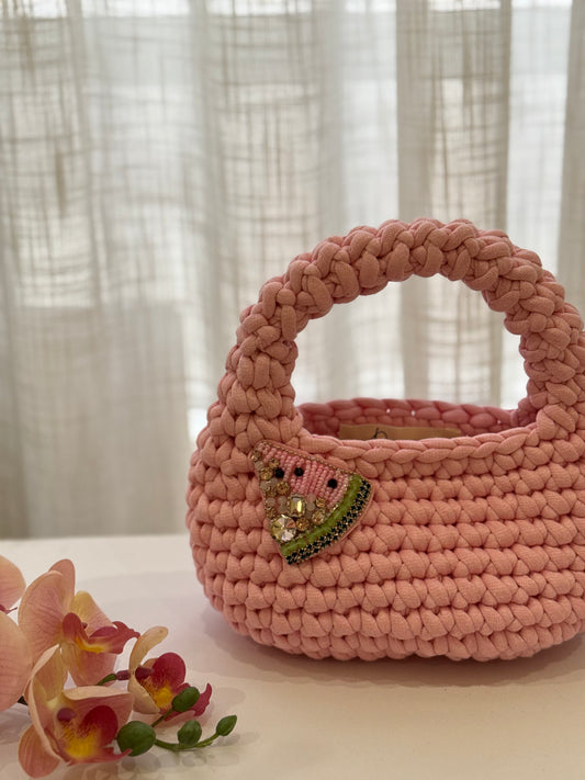 🍉 Watermelon Charm Crochet Bag – Pink