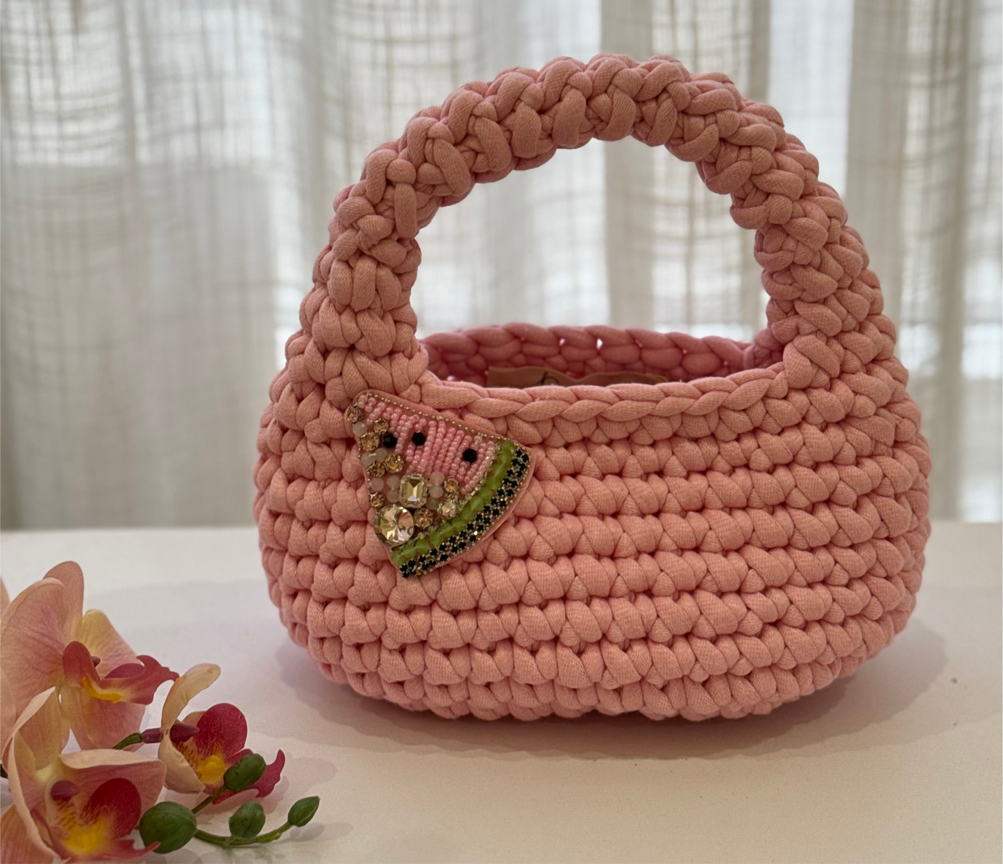 🍉 Watermelon Charm Crochet Bag – Pink