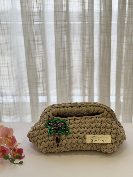 🌴Crochet Bag – Beige with Palm Tree Charm